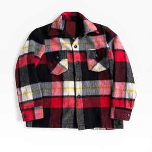Vintage 60s/70s Wool Plaid CPO Men’s Medium Red Black Shacket